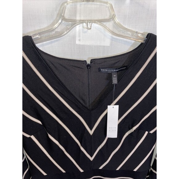 White House Black Market V Neck Dress Women’s Size 10 Black Striped Zip Back NWT - Picture 3 of 12